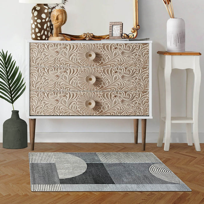 2x3 Gray Striped Patchwork Rug