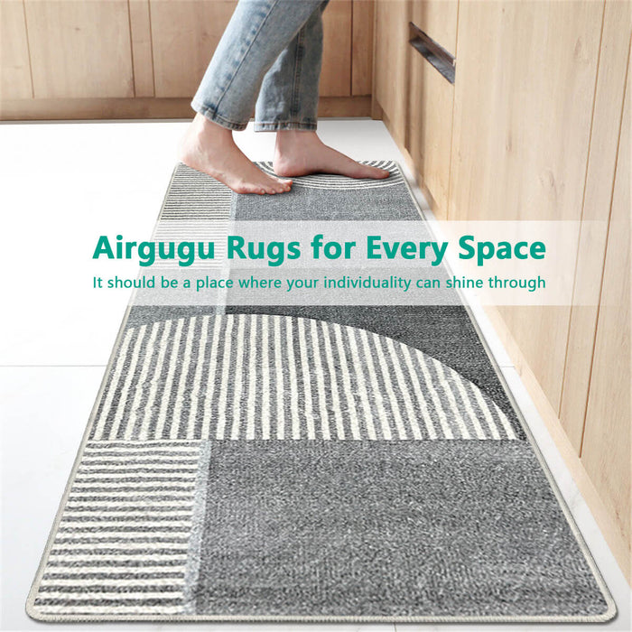 Airgugu Modern Minimalist Gray Striped Patchwork Rug