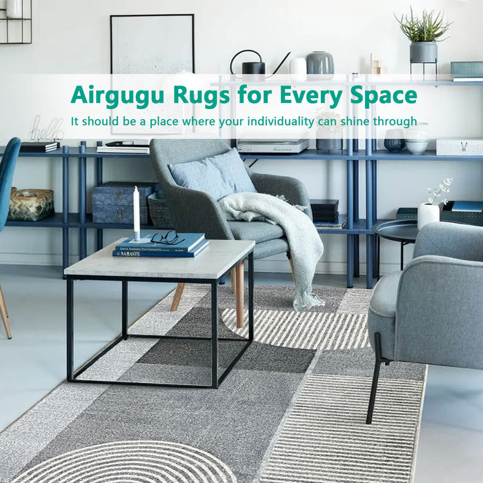 Airgugu Modern Minimalist Gray Striped Patchwork Rug